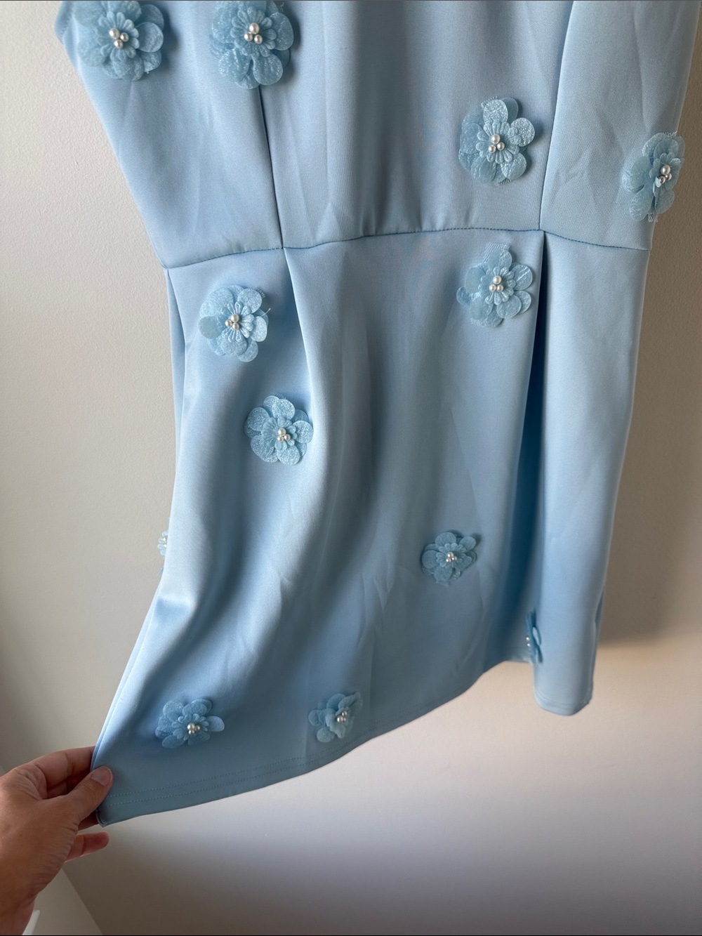 Women’s Light Blue Floral Appliqué Dress - Picture 4 of 6
